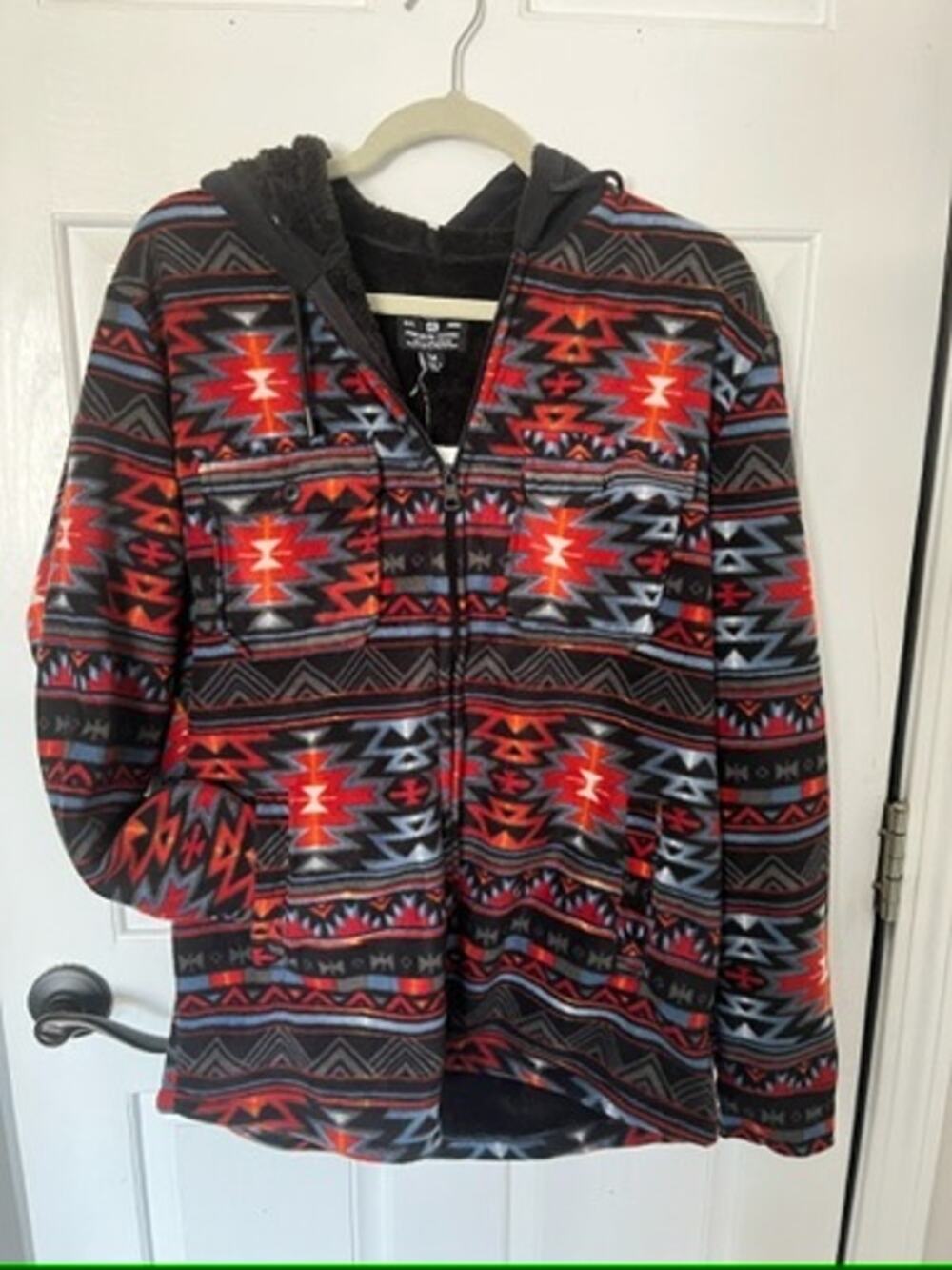 Distortion Men’s M Southwestern Aztec Fleece Lined Full Zip Hooded Jacket